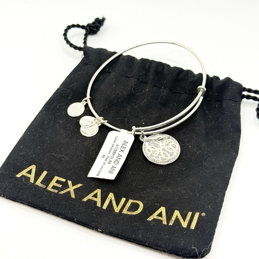 NWT Alex and Ani "Path of Life" Silver Tone Charm Bracelet Motivational w/ Pouch